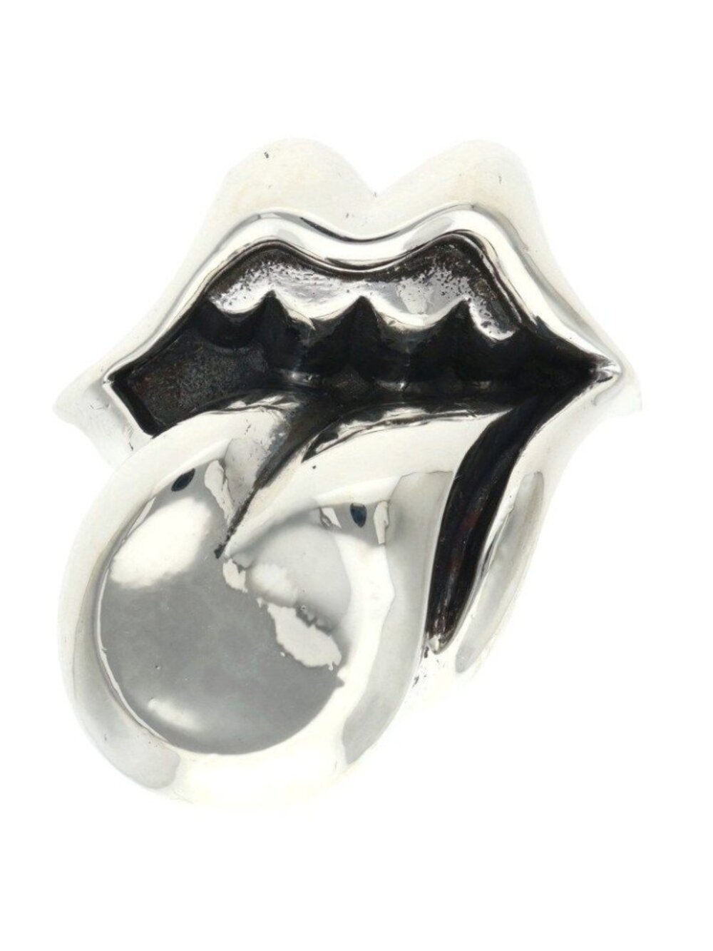 Chrome Hearts Lip Tongue Lg Lip and Tan Large Silver Ring